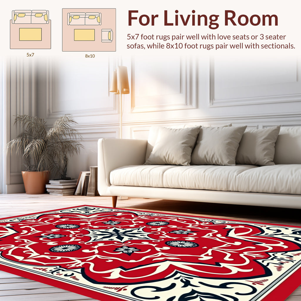 Bold Red Cream Floral Medallion Rug