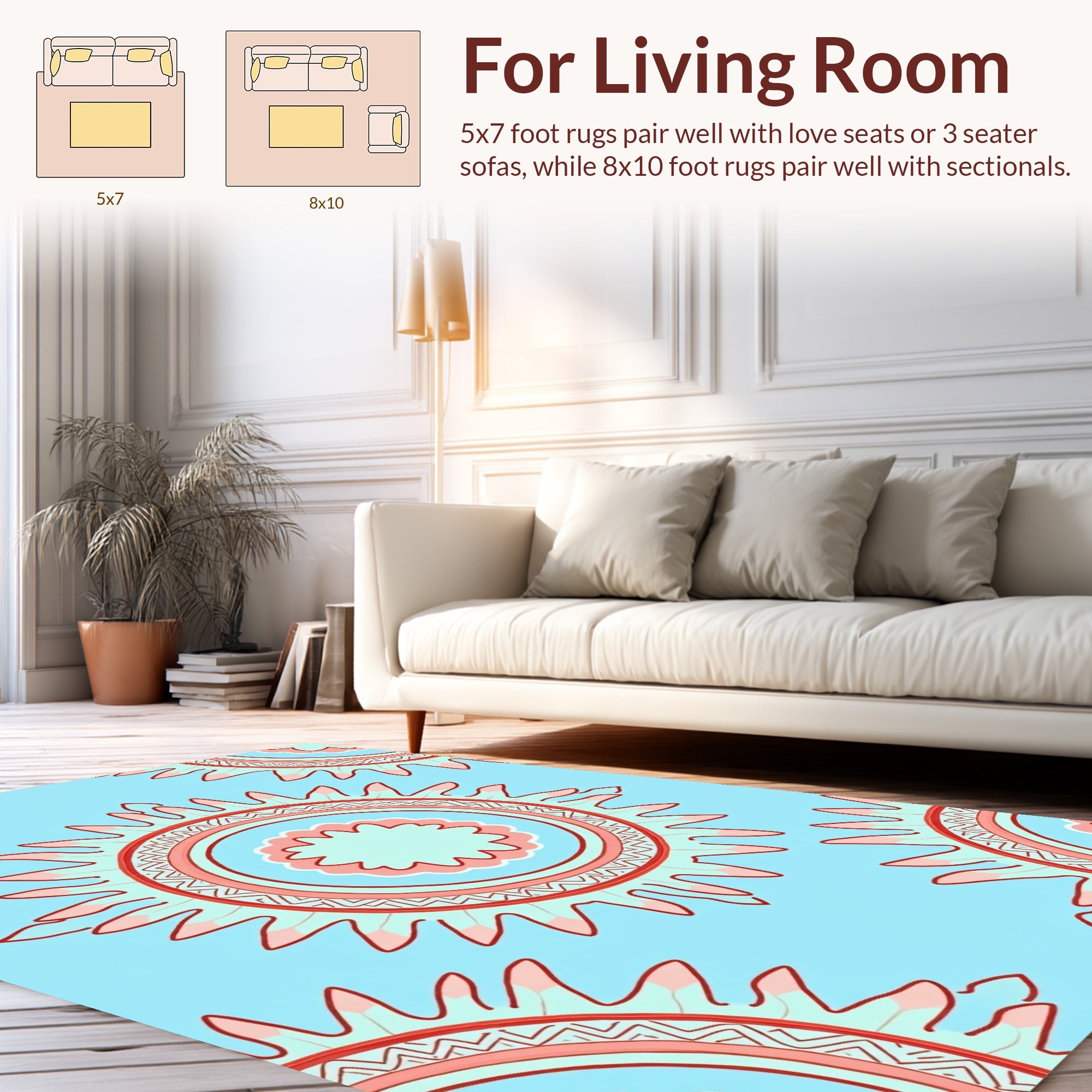 Aqua Sunburst Geometric Pattern Rug