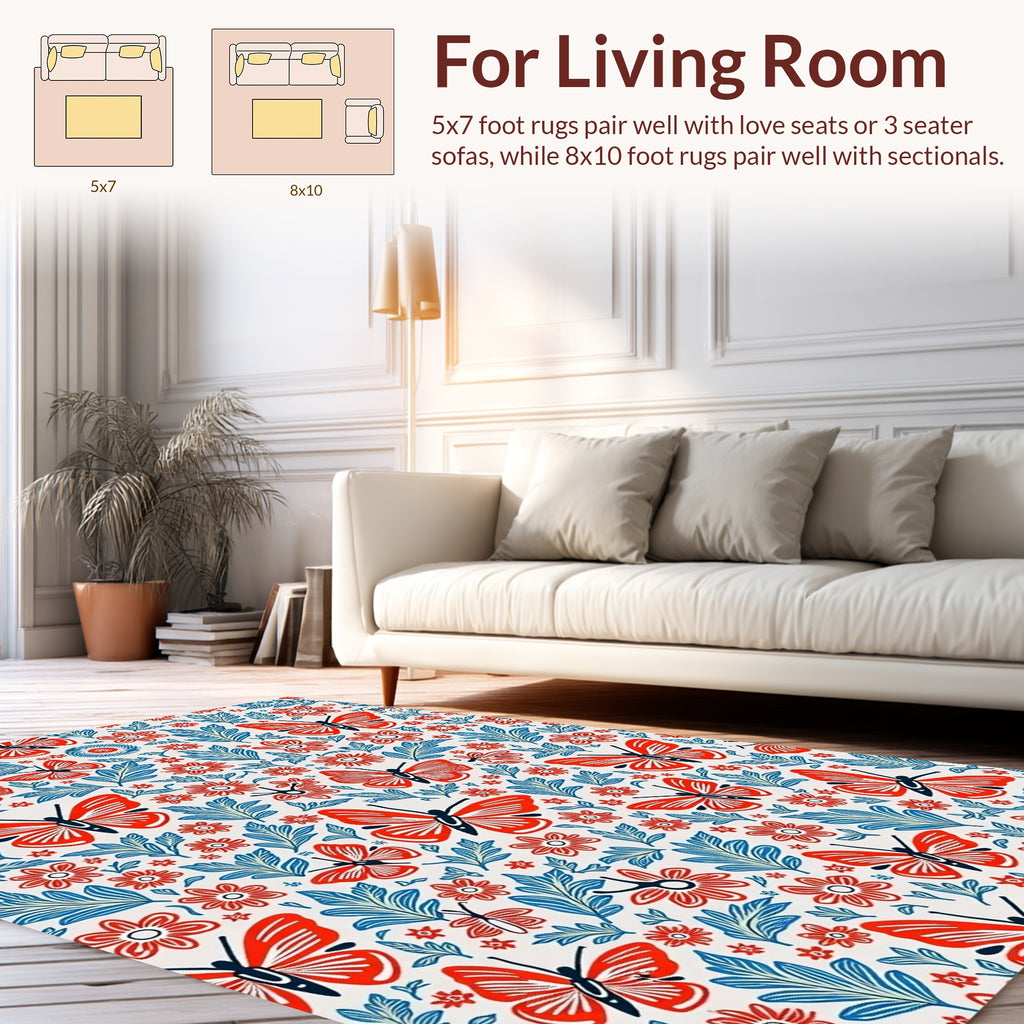 Red Butterflies and Floral pattern Rug