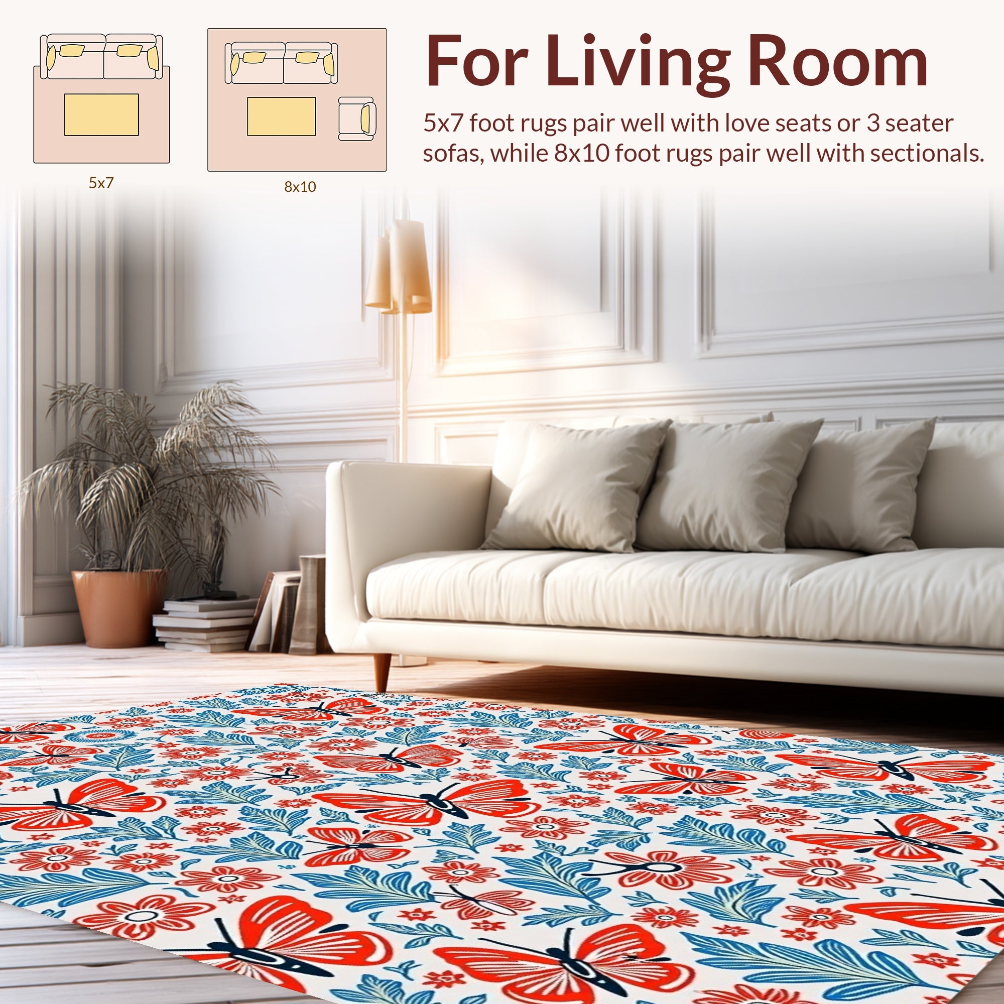 Red Butterflies and Floral pattern Rug