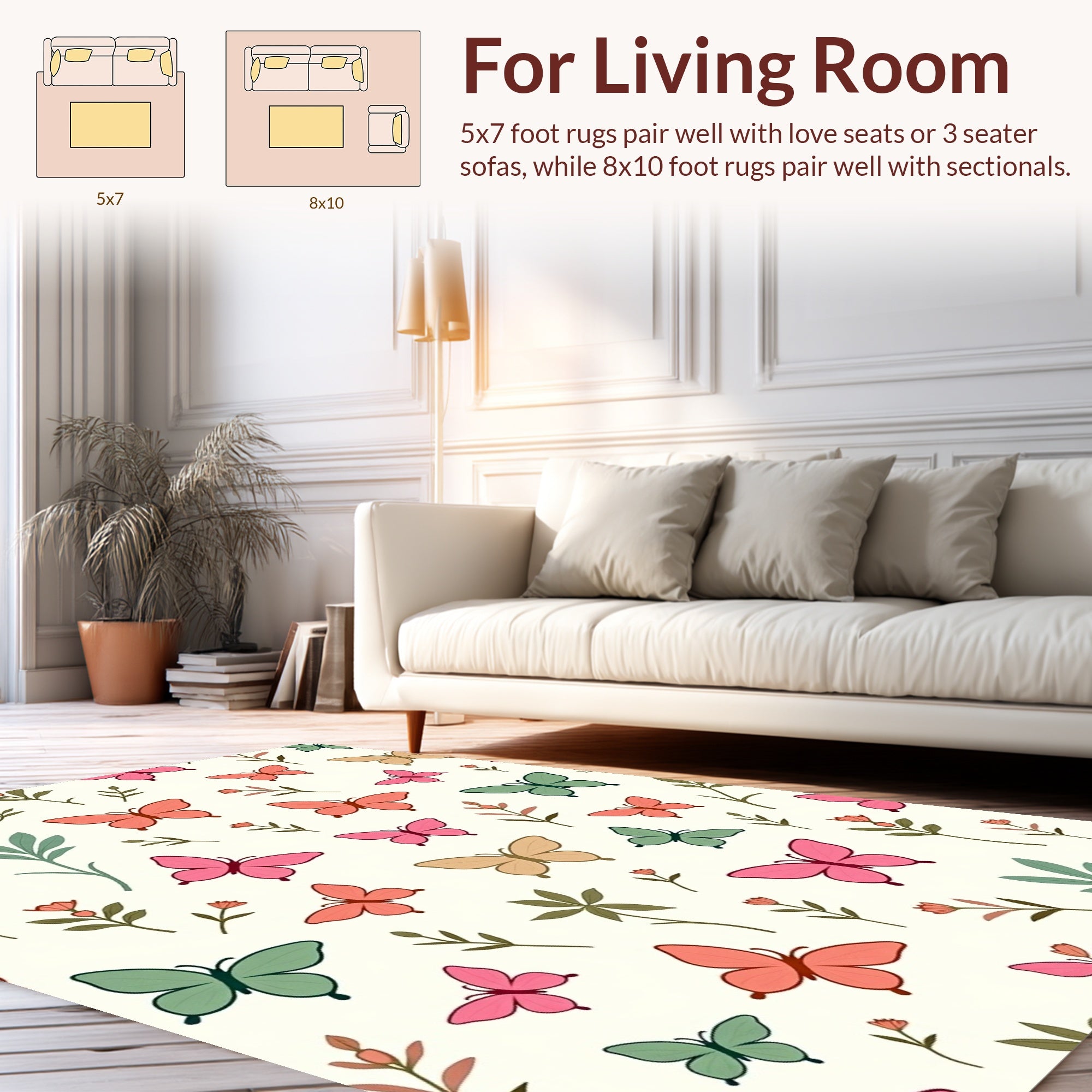 Delicate Butterfly and Floral Pattern Rug