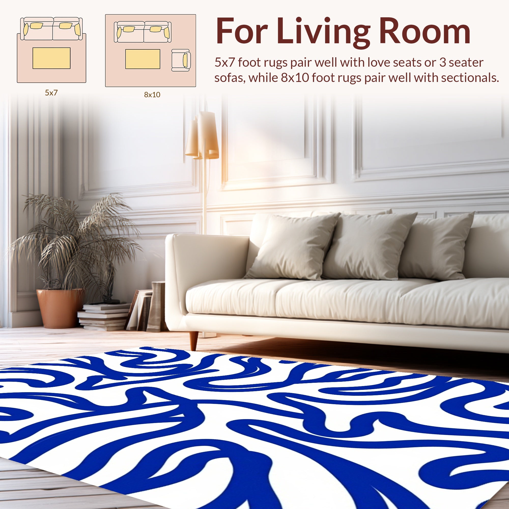 Abstract Blue Swirls Pattern Rug