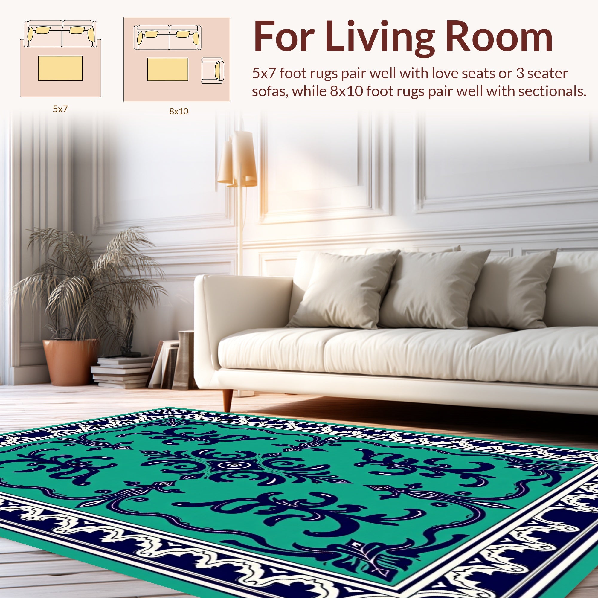 Emerald Teal Oriental Inspired Floral Rug