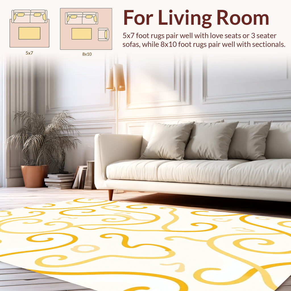 Golden Swirls Abstract Pattern Rug