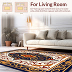 Intricate Navy Gold Medallion Design Rug