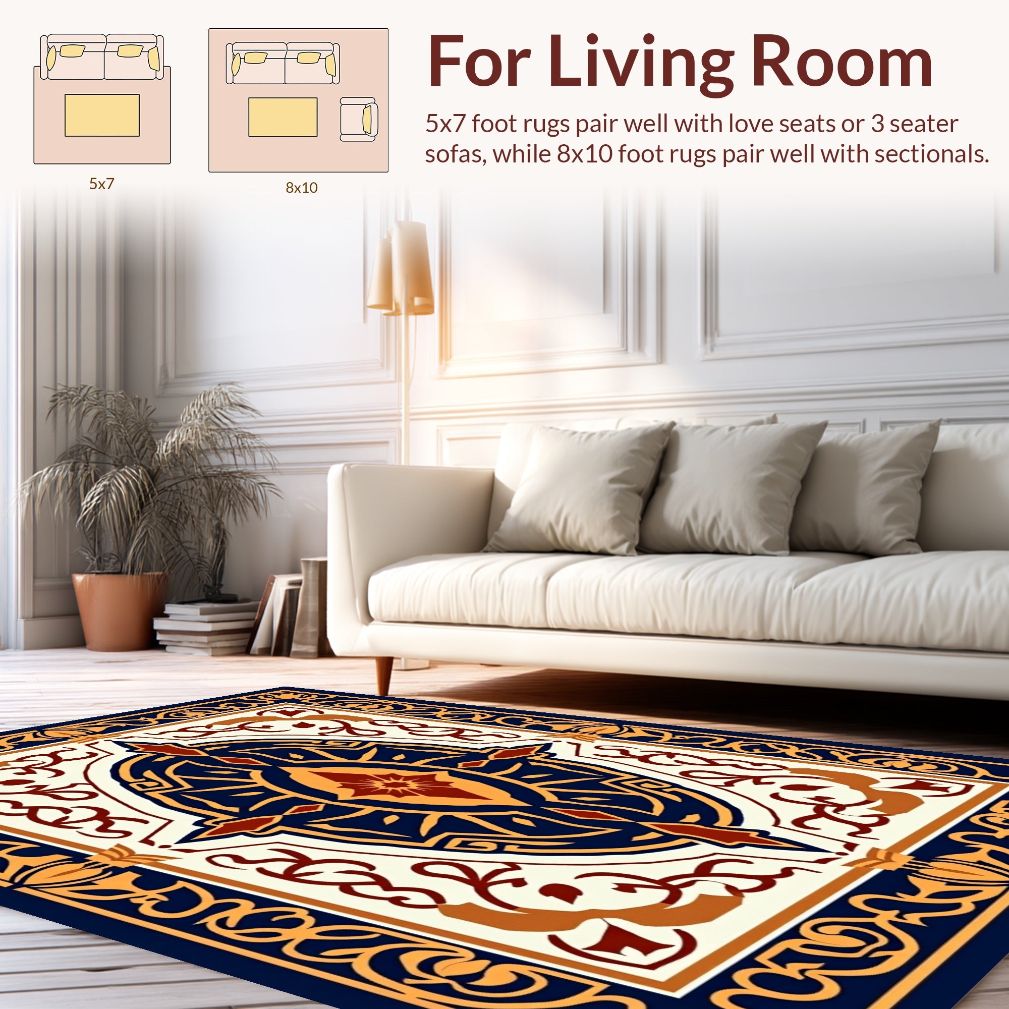 Intricate Navy Gold Medallion Design Rug