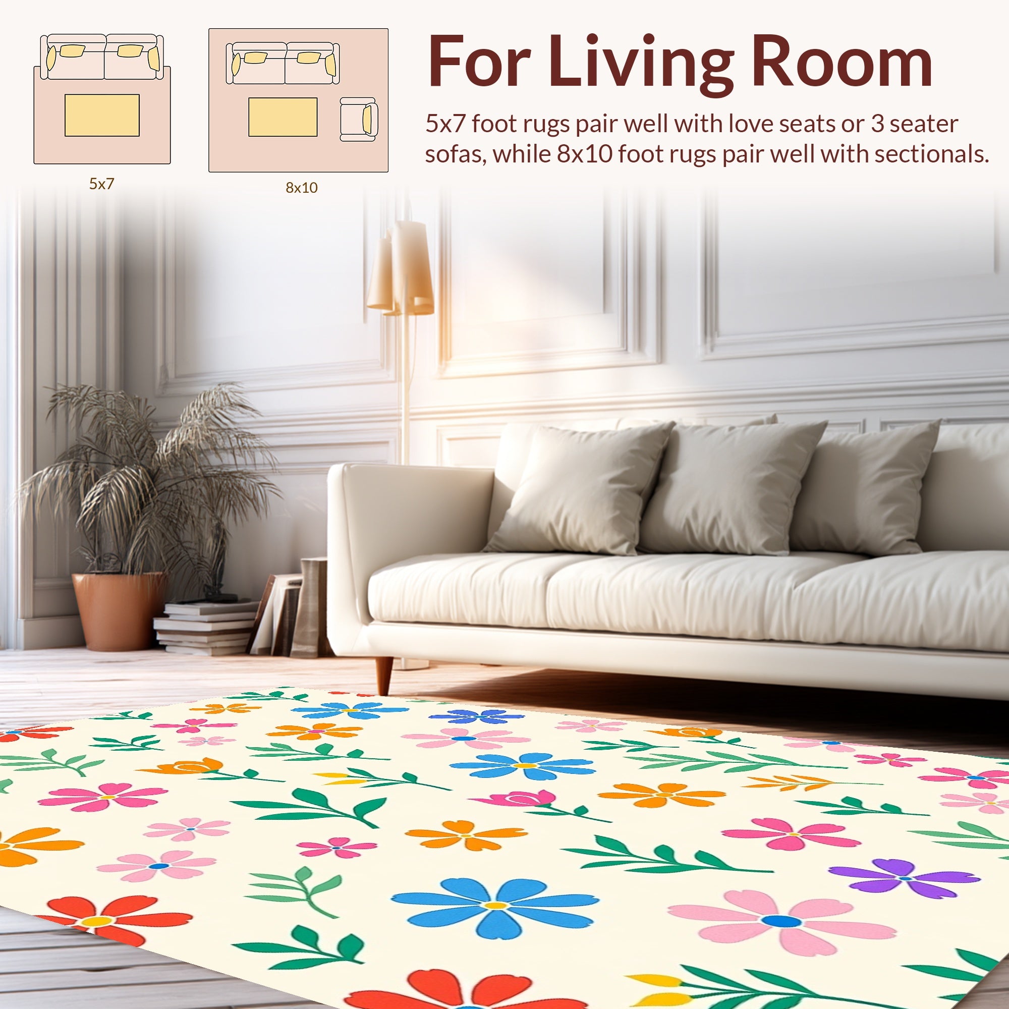 Retro Floral Pattern With Leaves Rug