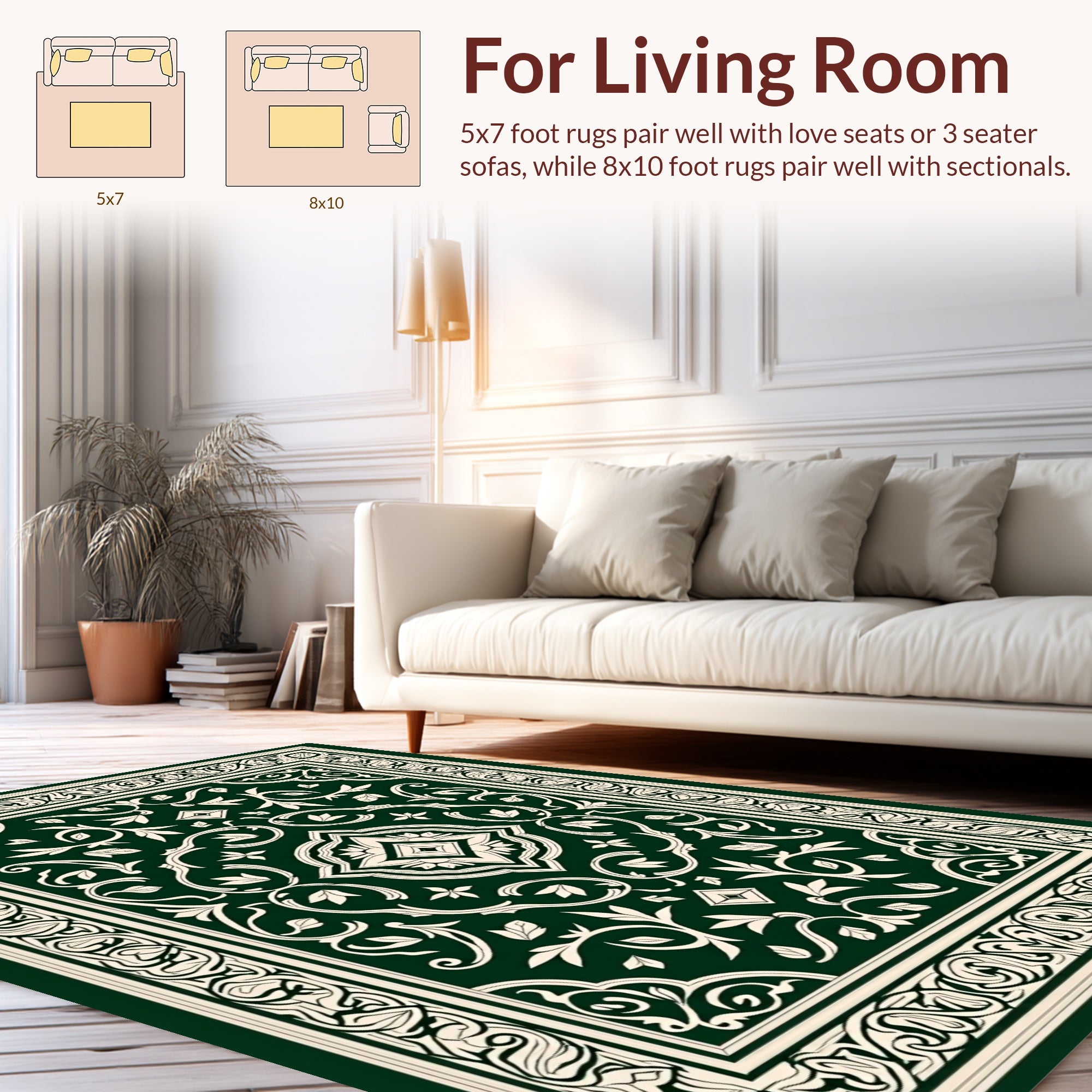 Ornate Floral Patterned Emerald Rug