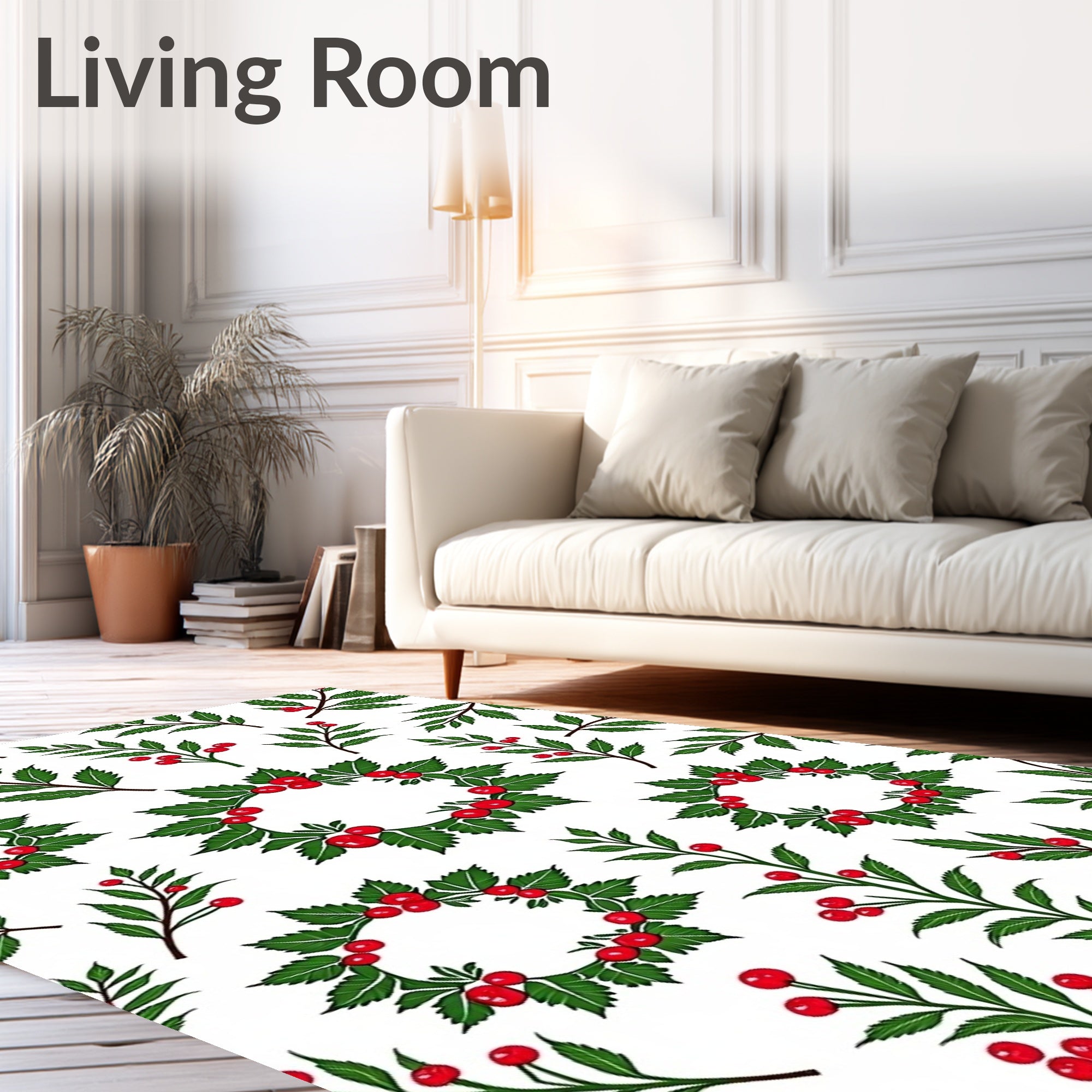 Whimsical Holly Berry Wreath Garland Rug