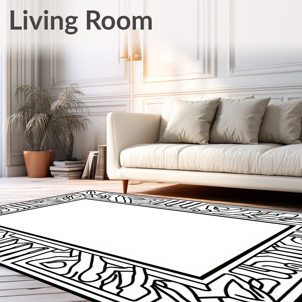 Bold Black Art Deco Border Rug