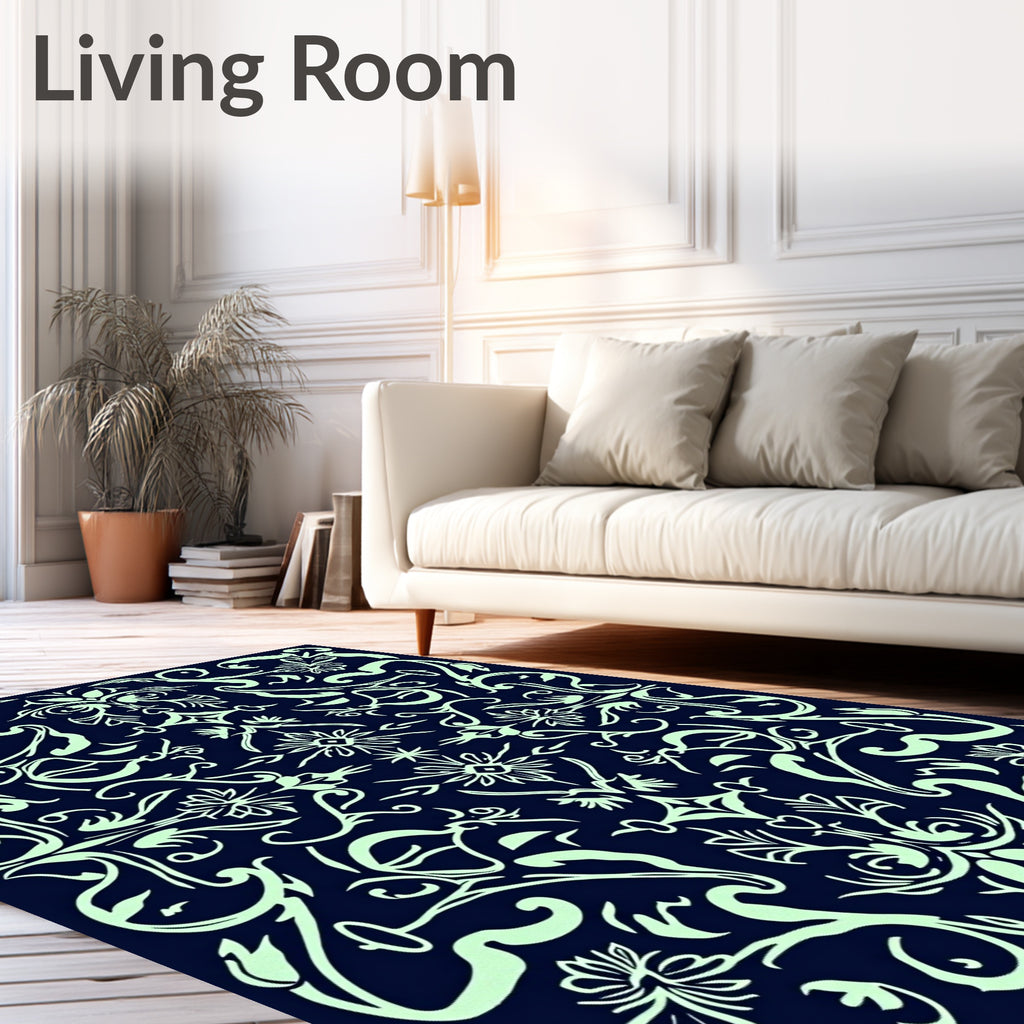 Pale Green Vintage Floral Scroll Rug
