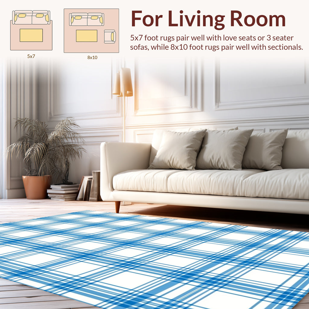 Classic Blue White Plaid Pattern Rug