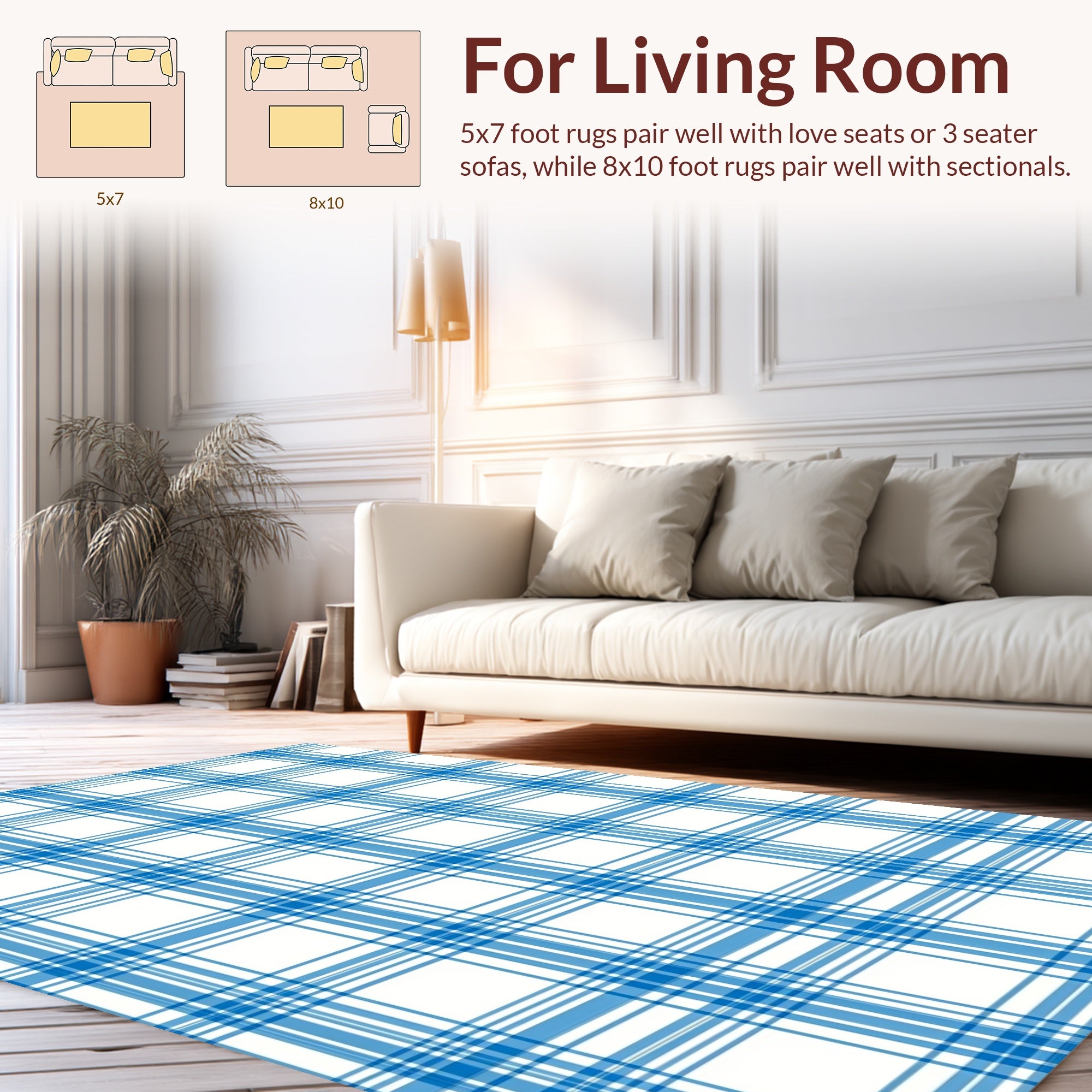 Classic Blue White Plaid Pattern Rug