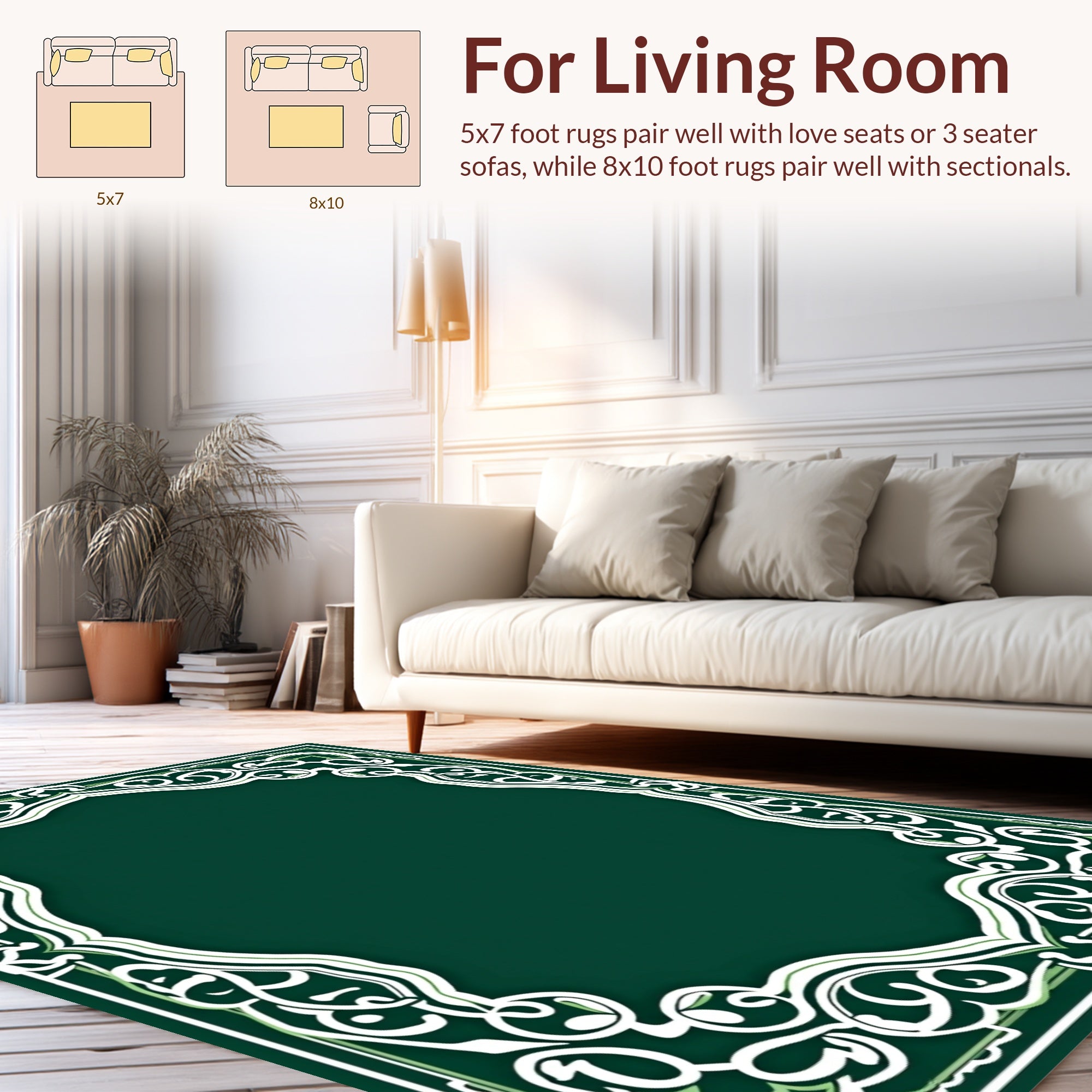 Ornate Emerald Scrollwork Frame Rug