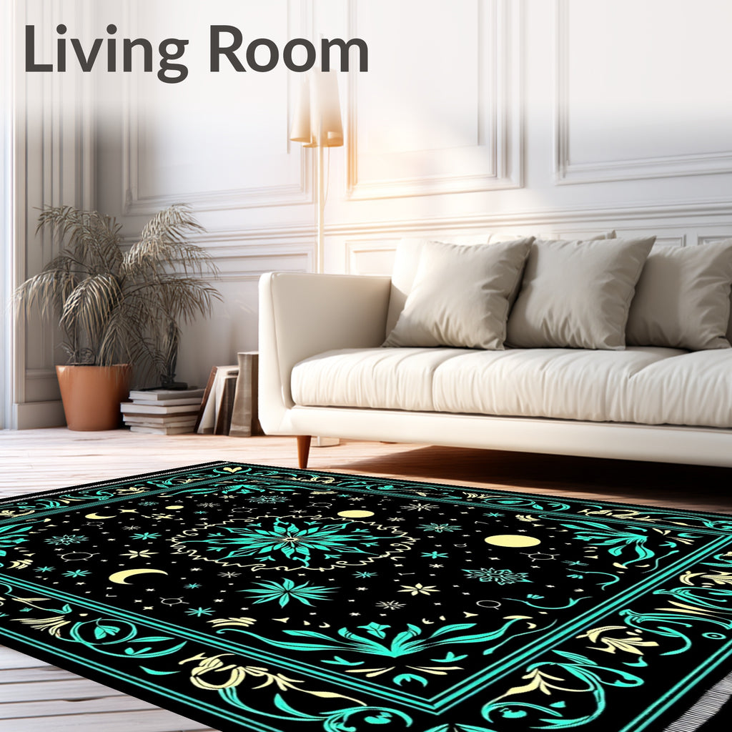 Black Celestial Medallion Starry Night Rug