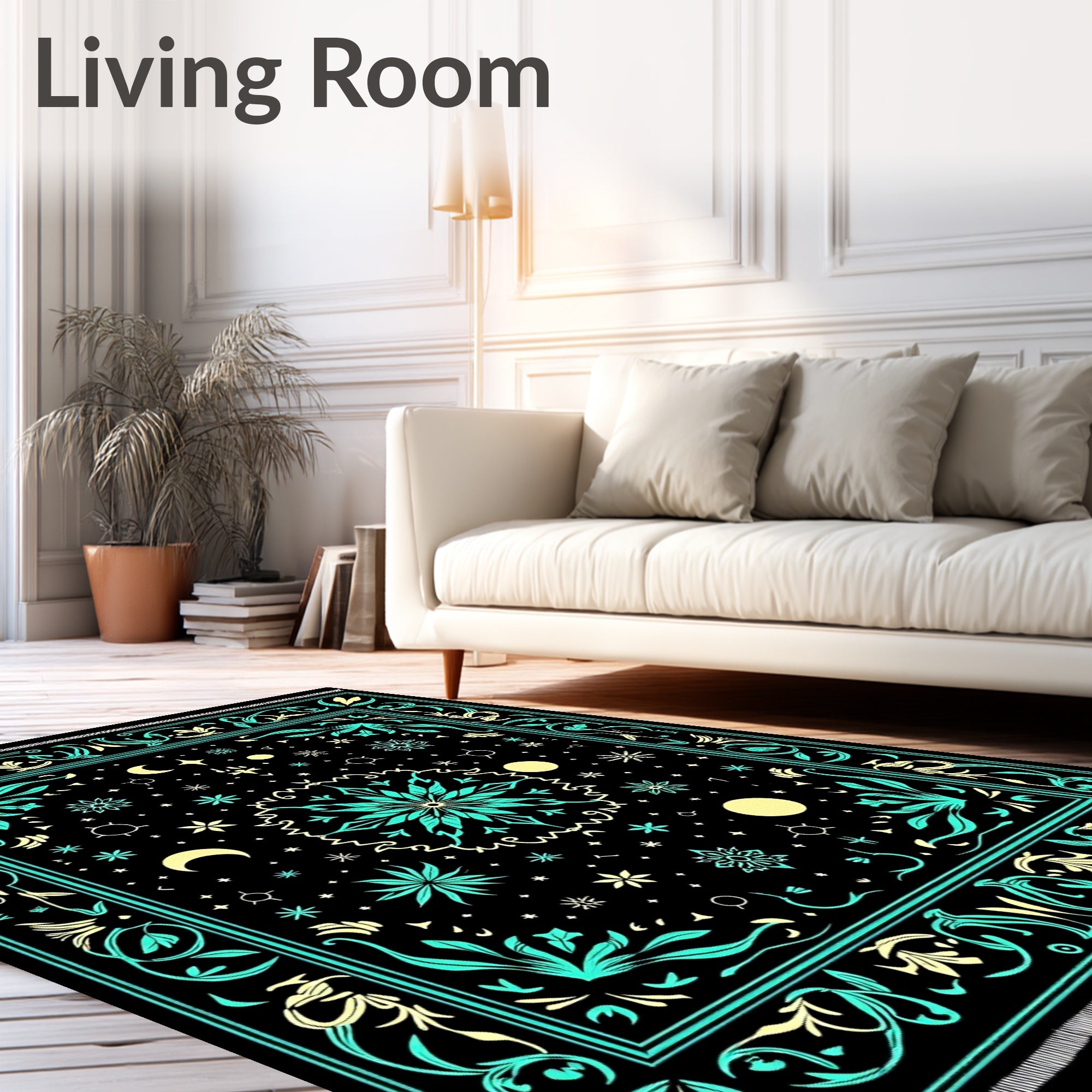 Black Celestial Medallion Starry Night Rug
