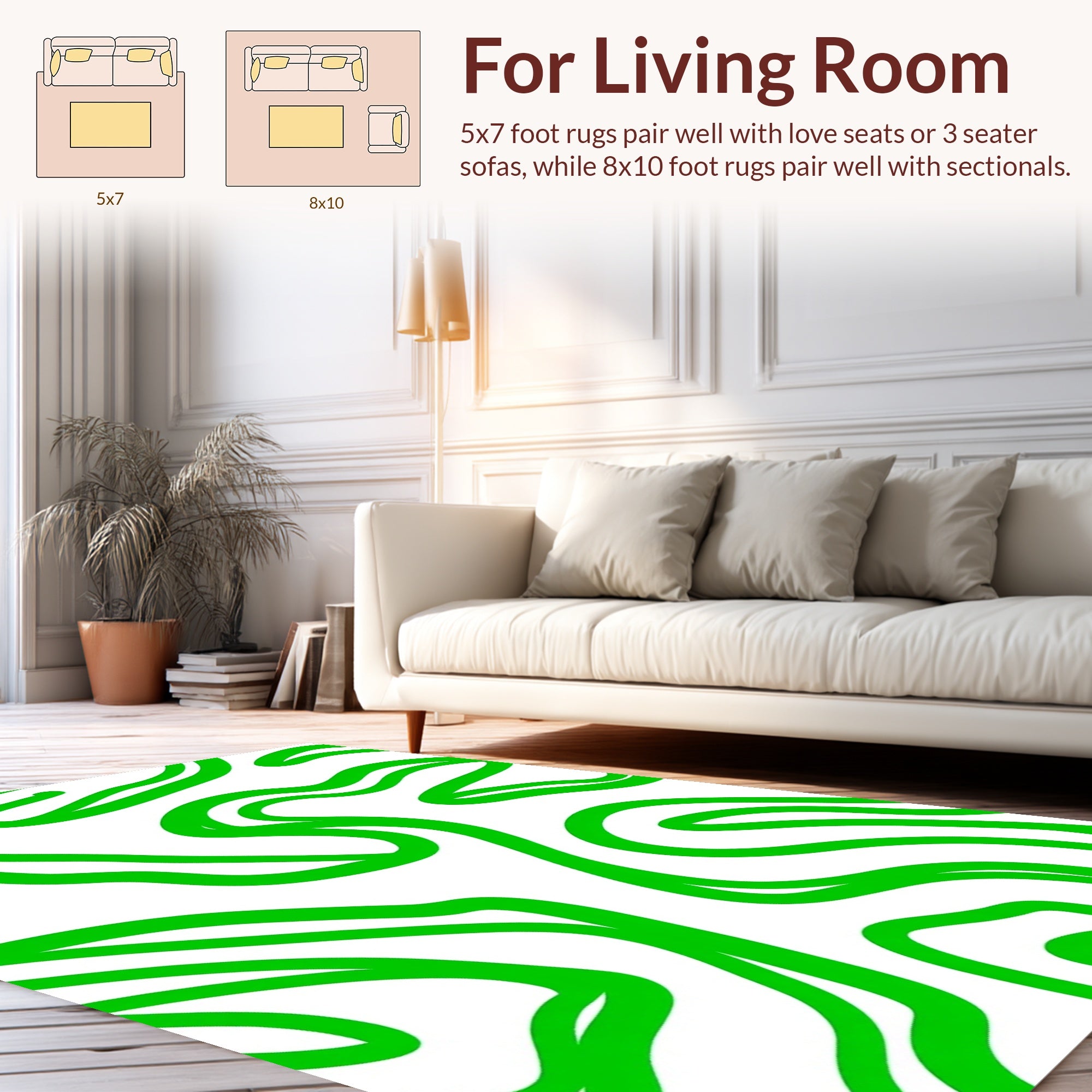 Bold Neon Green Abstract Swirl Pattern Rug