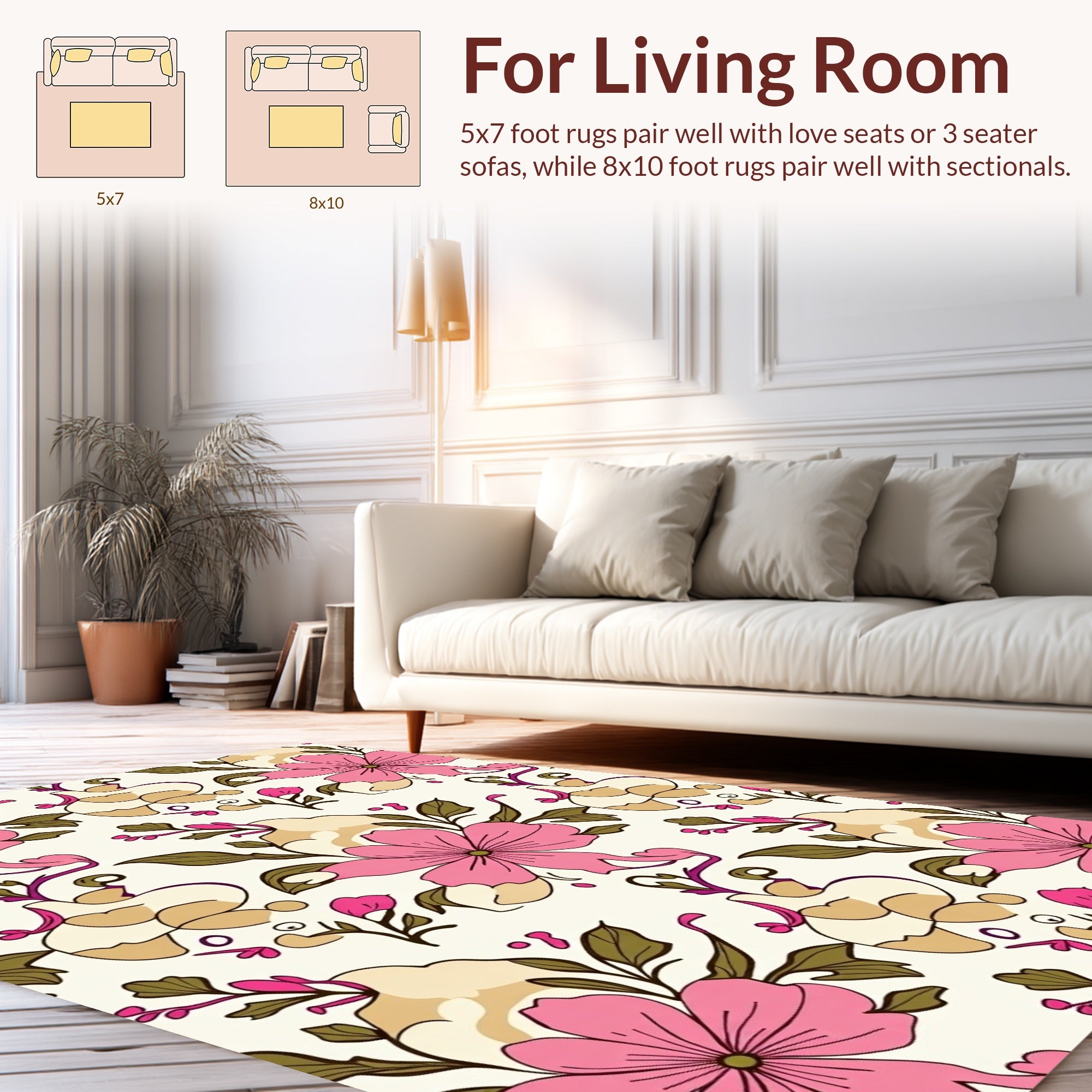 Pink Bloom Floral Outline Rug