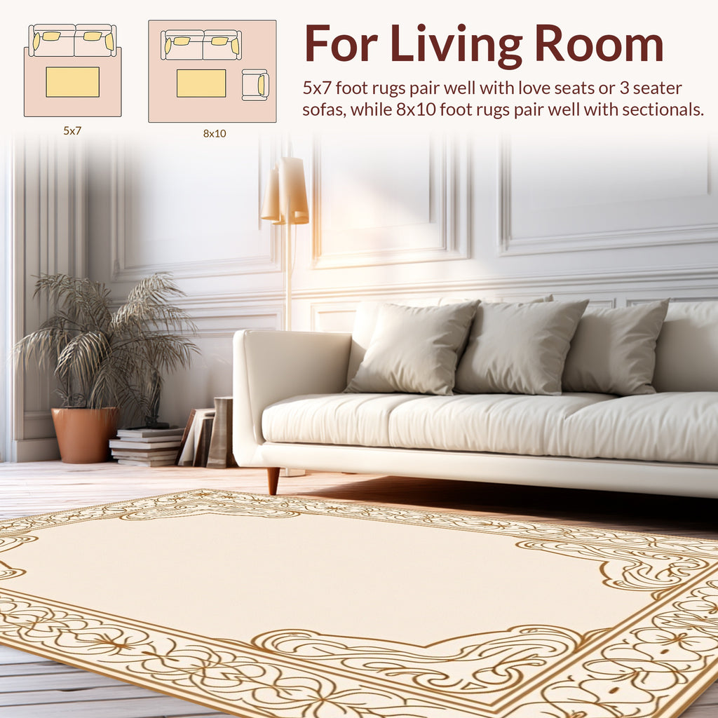 Ornate Scrollwork Floral Border Design Rug