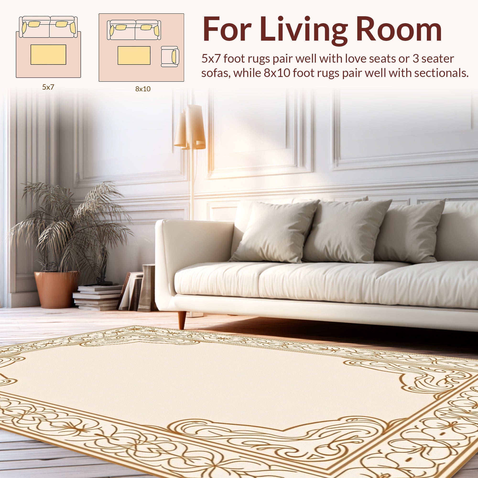 Ornate Scrollwork Floral Border Design Rug