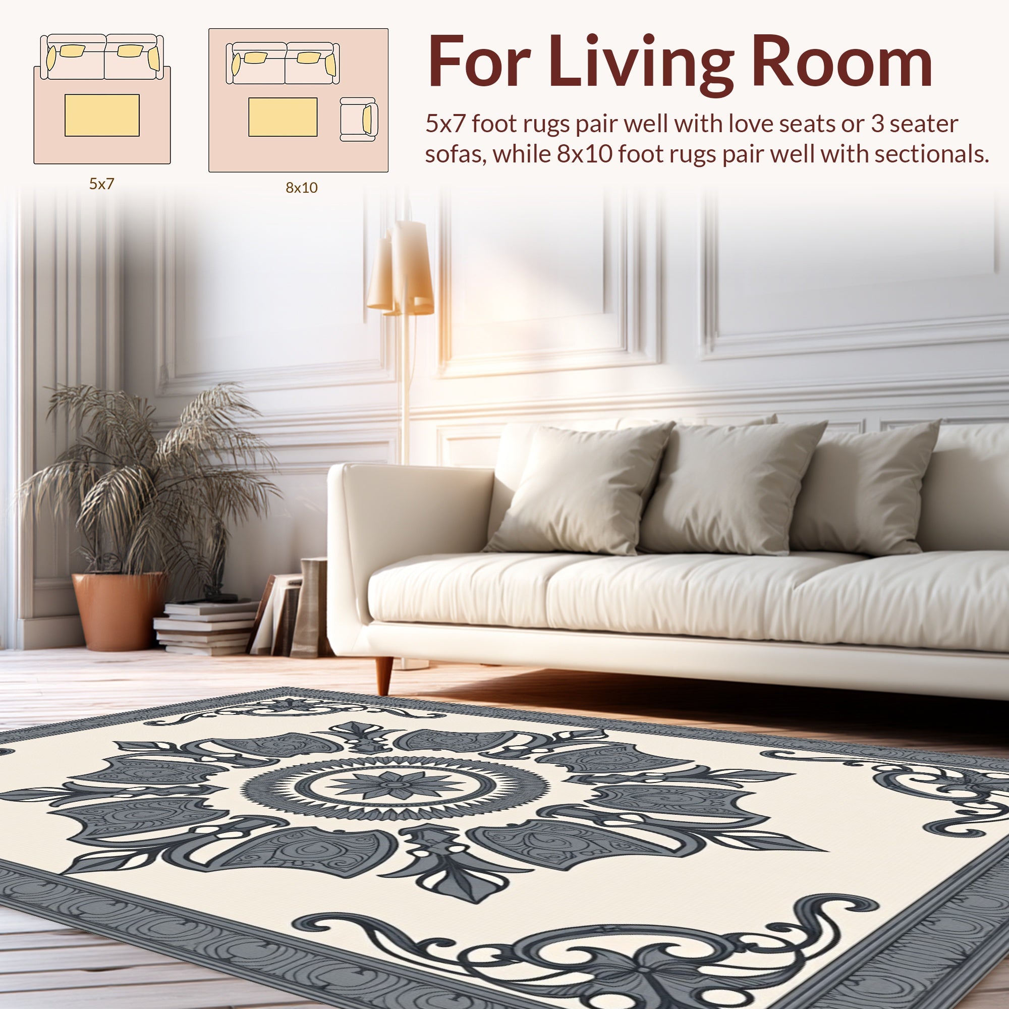 Classic Floral Medallion Grey Pattern Rug