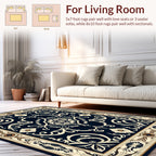 Ornate Floral Cream and Navy Rug