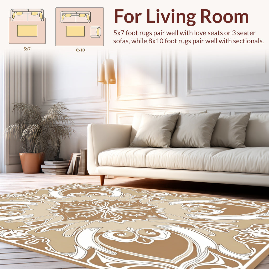 Elegant Brown White Floral Art Nouveau Rug