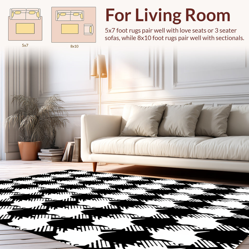 Classic Houndstooth Black White Pattern Rug