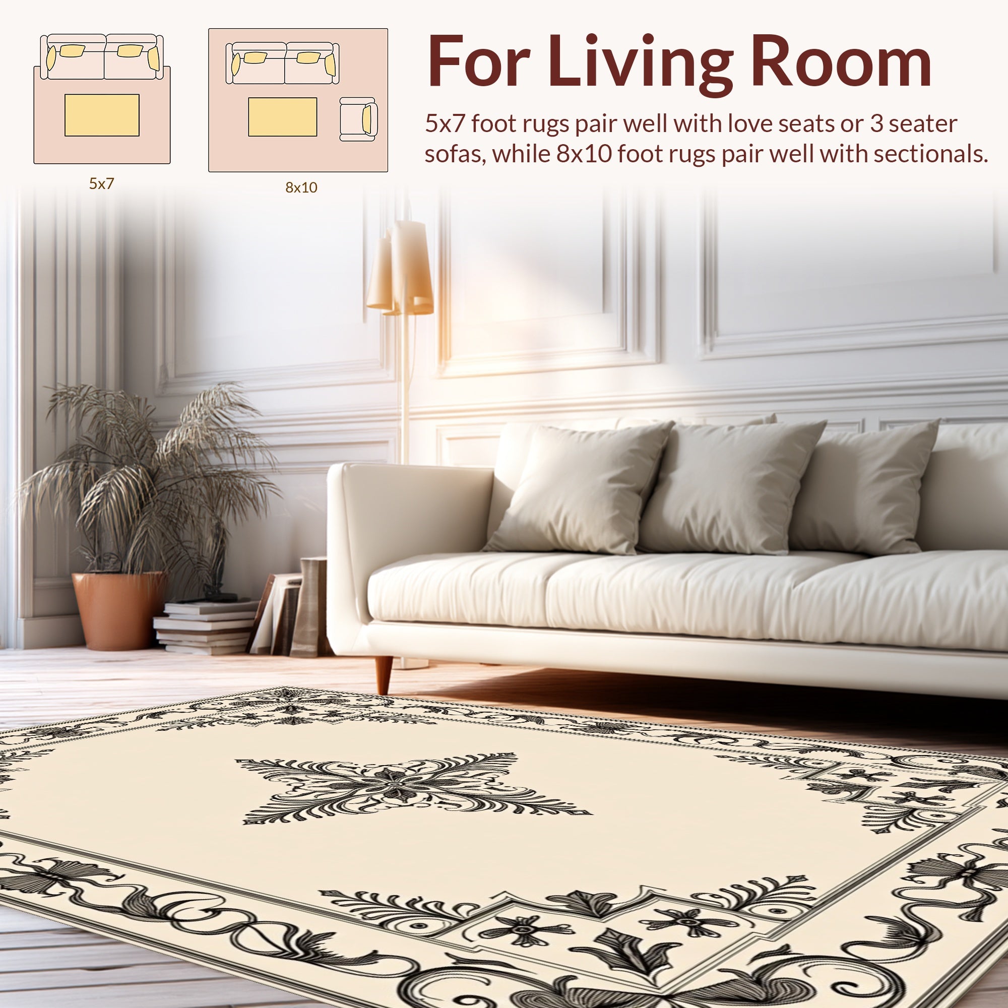 Ornate Baroque Swirl Floral Pattern Rug