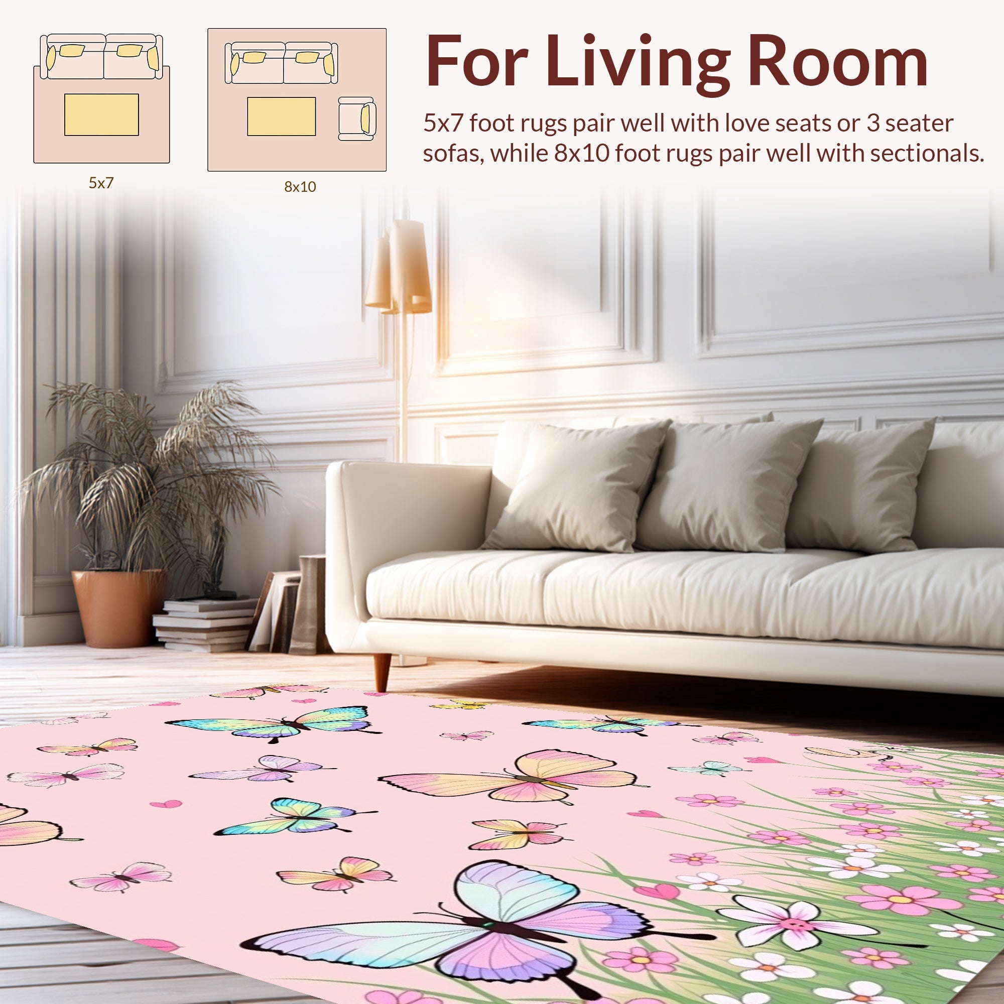 Pastel Butterflies Among Flowers Rug