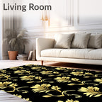 Elegant Gold Floral Scrolling Pattern Rug