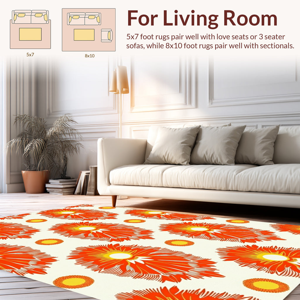Retro Orange Sunburst Floral Pattern Rug
