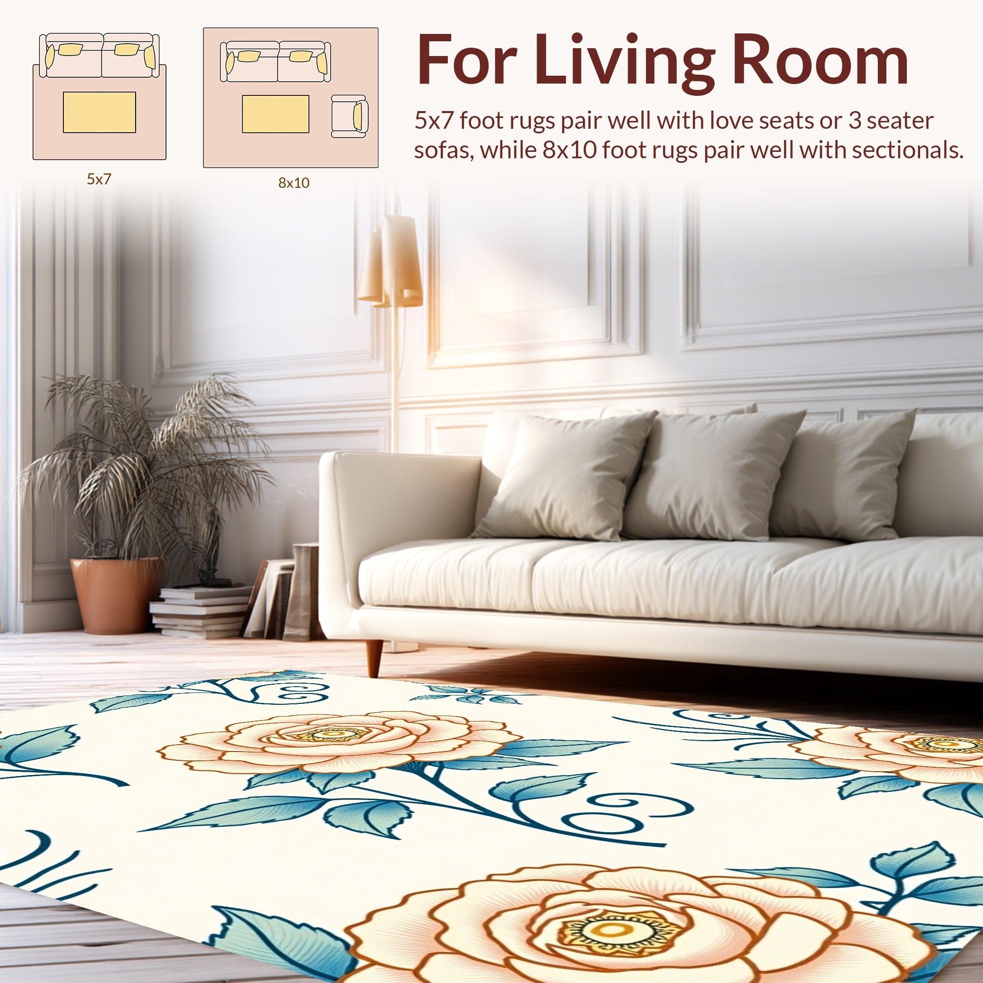 Classic Floral Pattern With Petal Details Rug