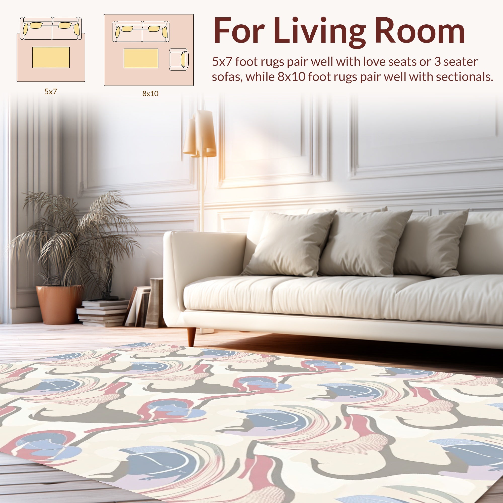 Abstract Pink Blue Gray Swirl Pattern Rug