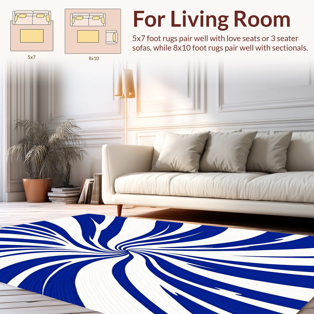 Swirling Blue And White Stripe Pattern Rug