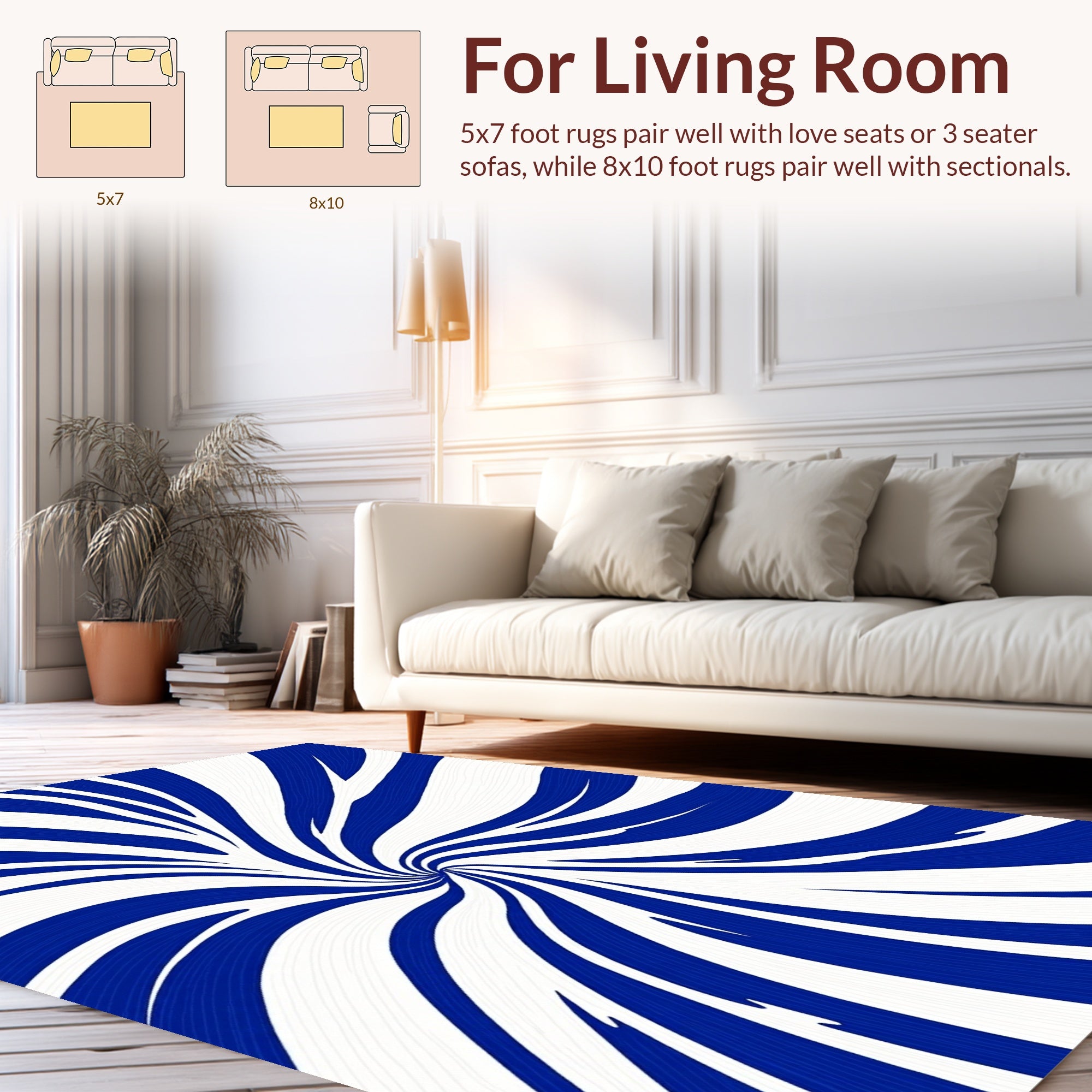Swirling Blue And White Stripe Pattern Rug
