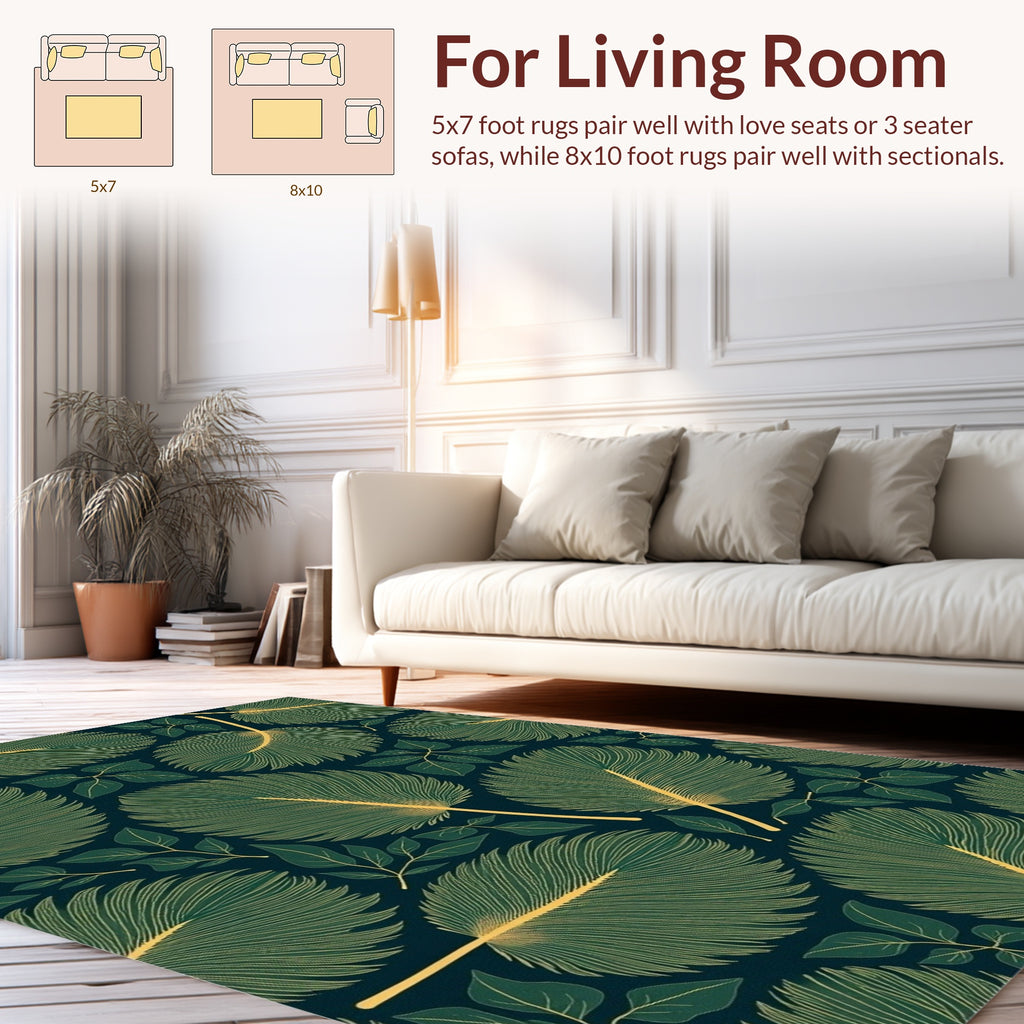 Emerald Green Tropical Leaves Rug