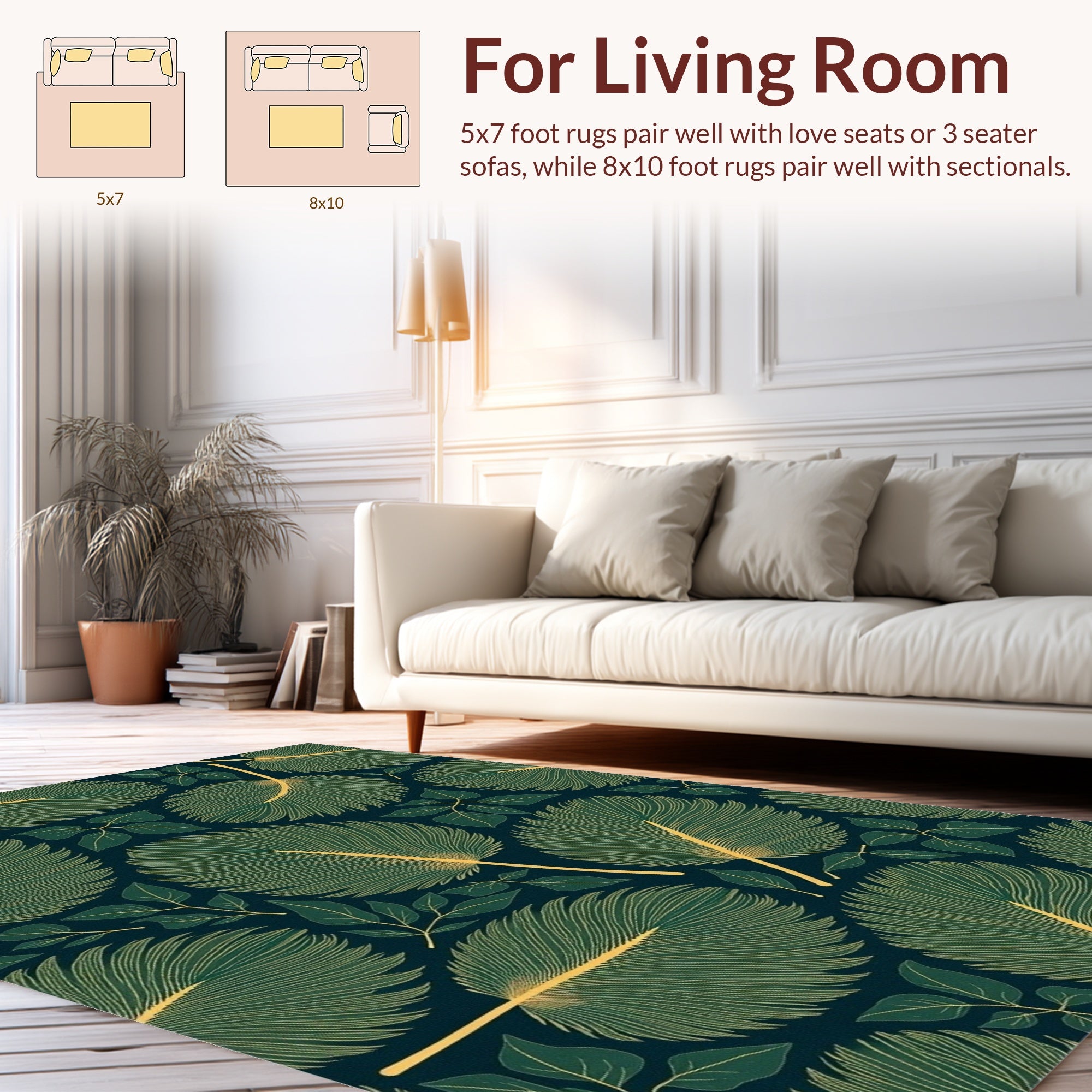Emerald Green Tropical Leaves Rug