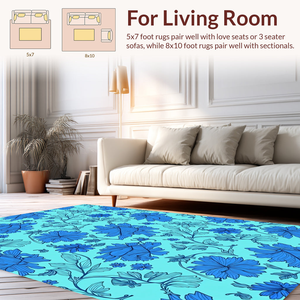 Blue Floral Vine Intricate Design Rug
