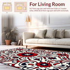 Rich Red Black Floral Medallion Pattern Rug