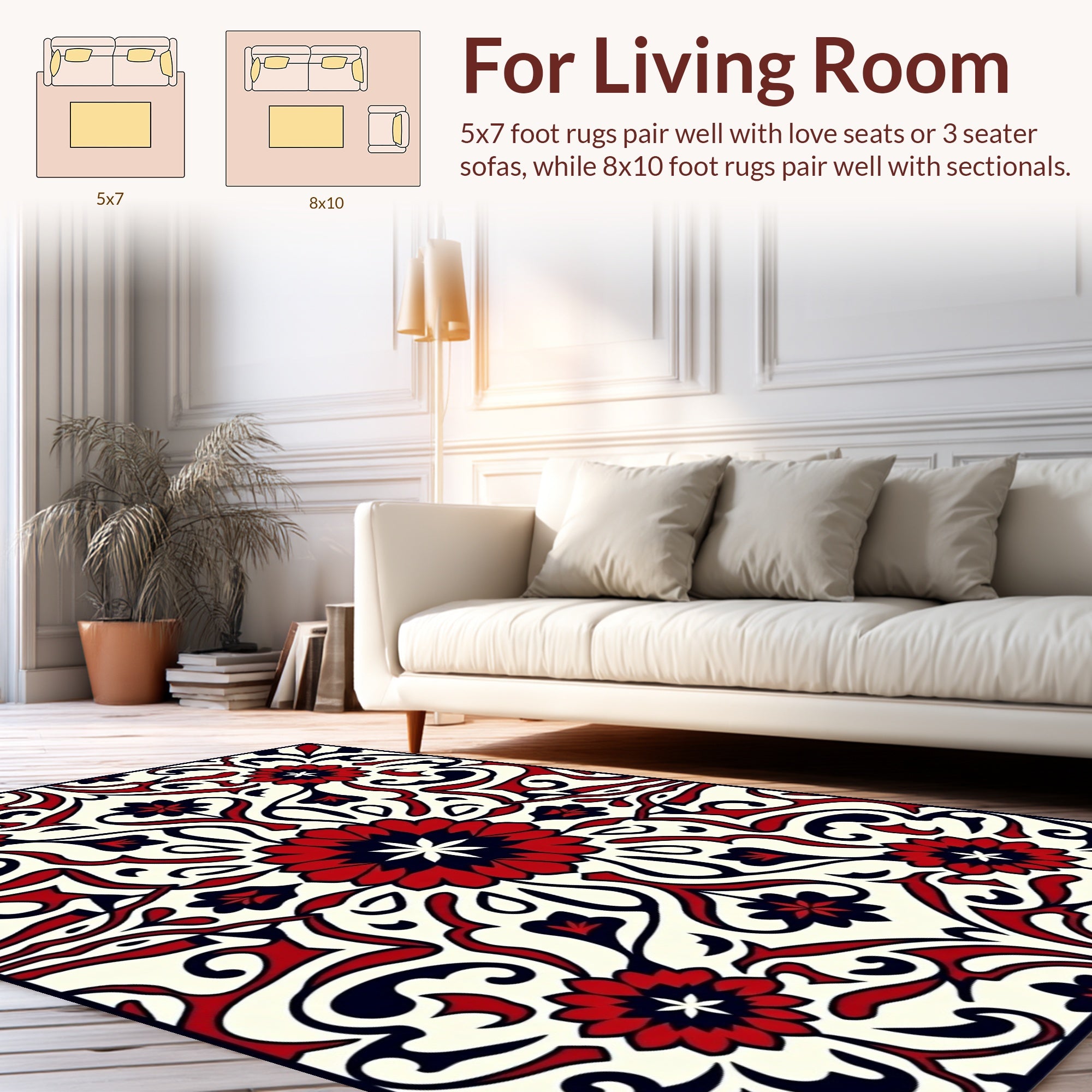 Rich Red Black Floral Medallion Pattern Rug