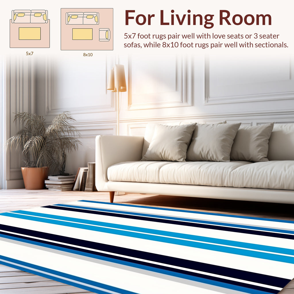 Bold Blue White Vertical Stripes Rug