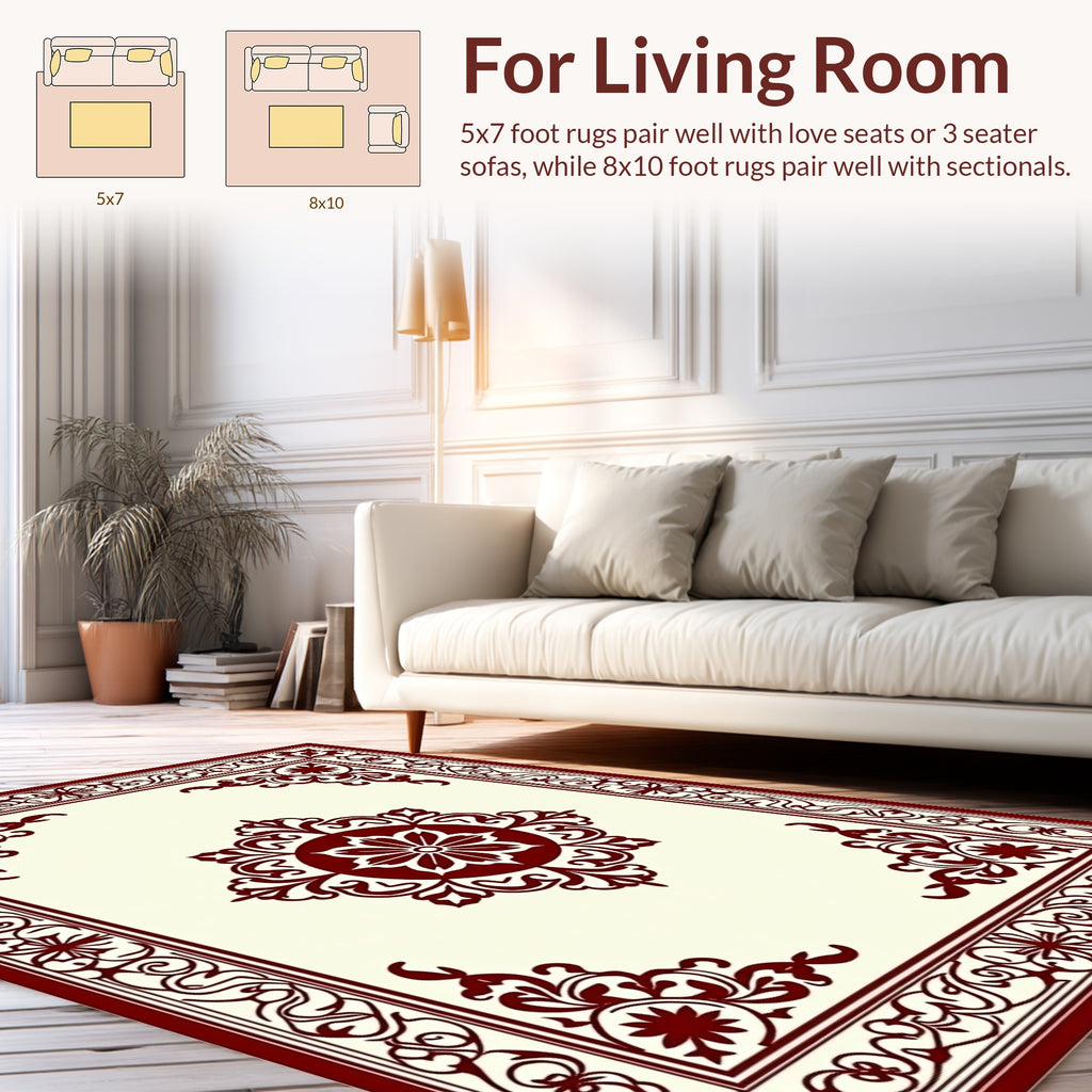 Ornate Floral Medallion Cream Crimson Rug