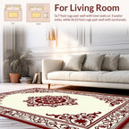 Ornate Floral Medallion Cream Crimson Rug