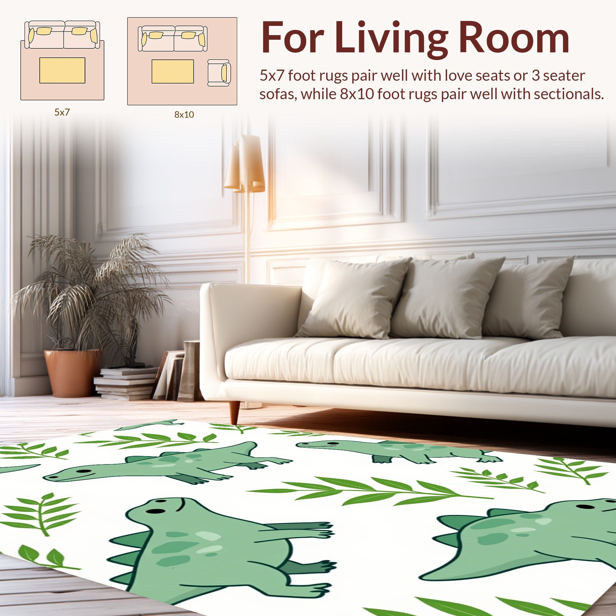 Cute Dinosaur Foliage Pattern Rug