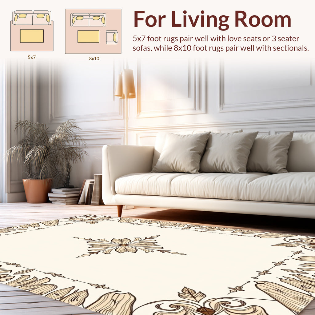 Elegant Floral Bordered Creamy Rug