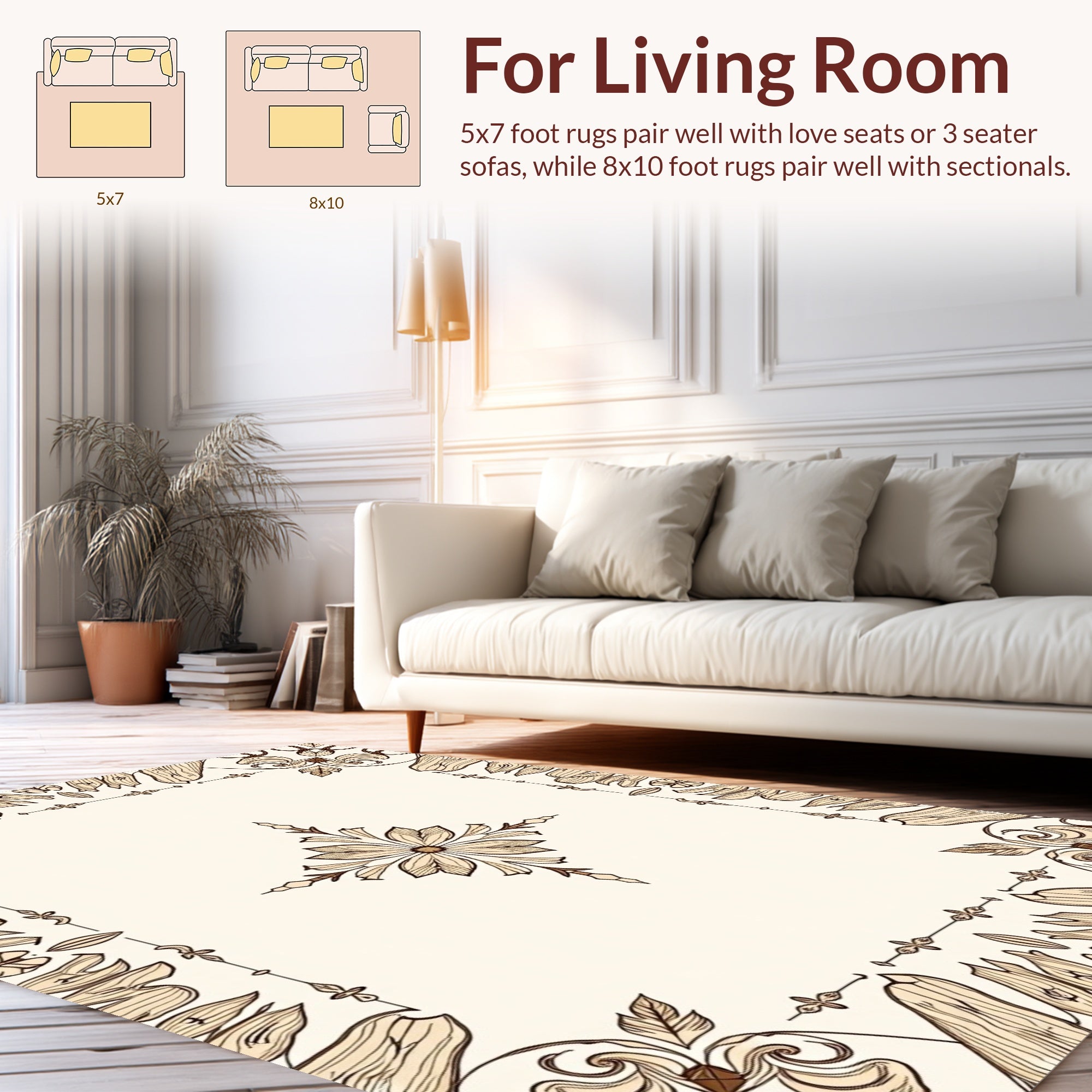 Elegant Floral Bordered Creamy Rug
