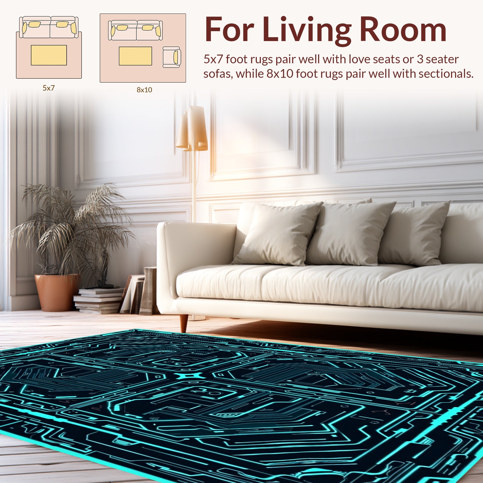Abstract Circuit Board Geometric Design Rug