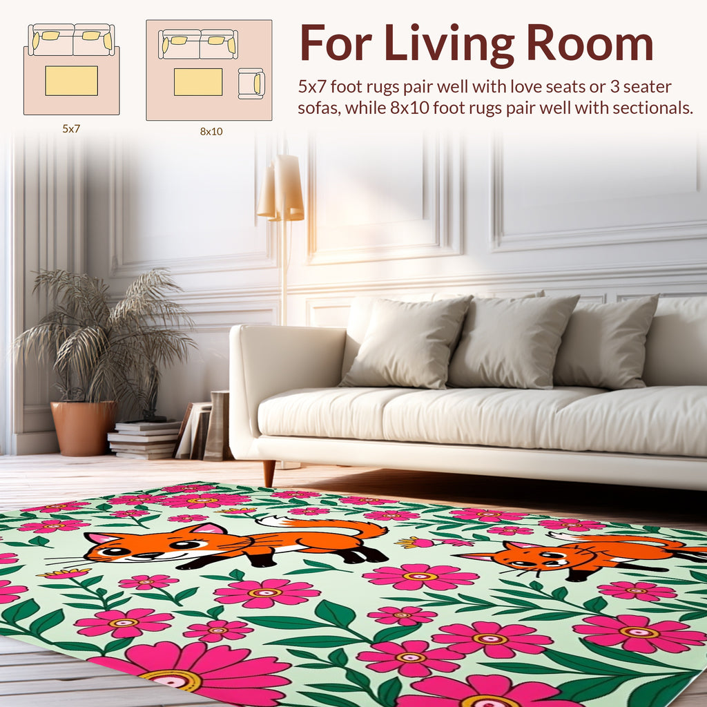 Whimsical Foxes Floral Garden Rug