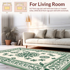 Elegant Green Floral Medallion Border Rug